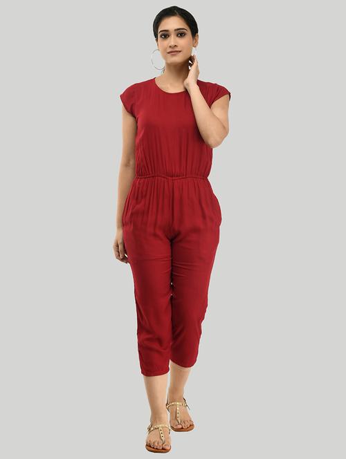 maroon solid 3/4 jumpsuit - 19474336 - Very Small Image - 1