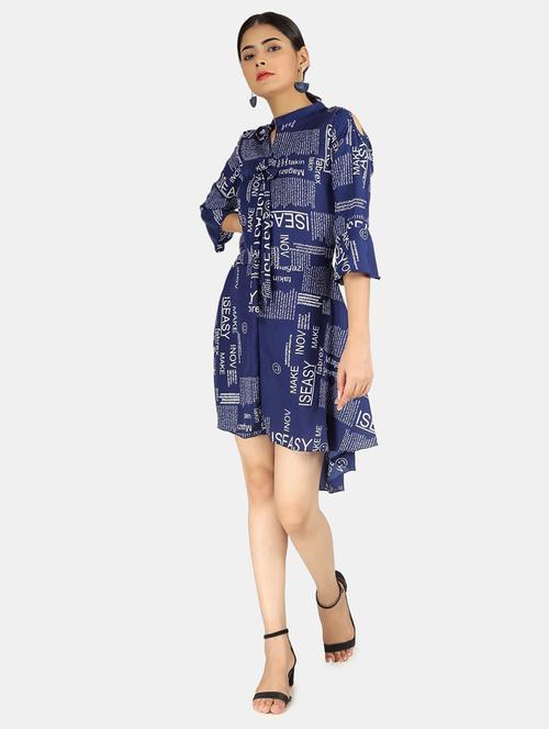 blue printed a-line dress - 19474435 - Very Small Image - 1