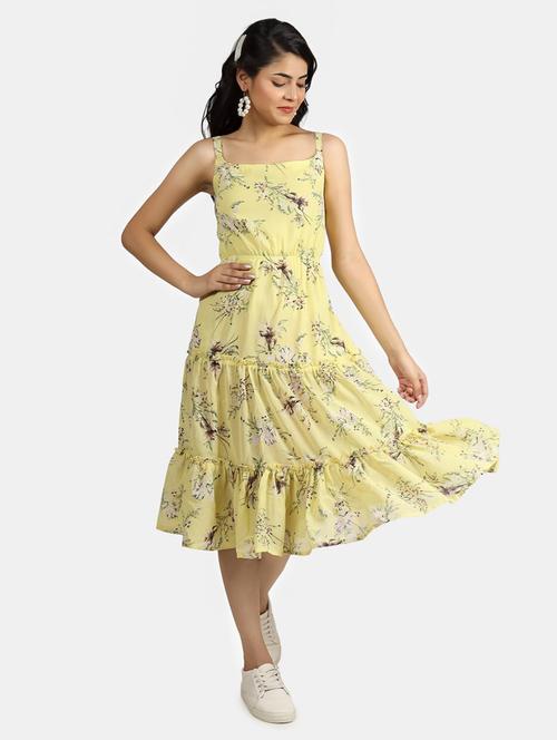 yellow printed tiered dress - 19474442 - Very Small Image - 1
