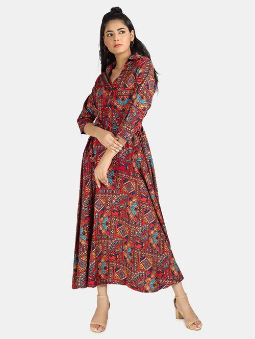 red printed a-line dress - 19474447 - Very Small Image - 1