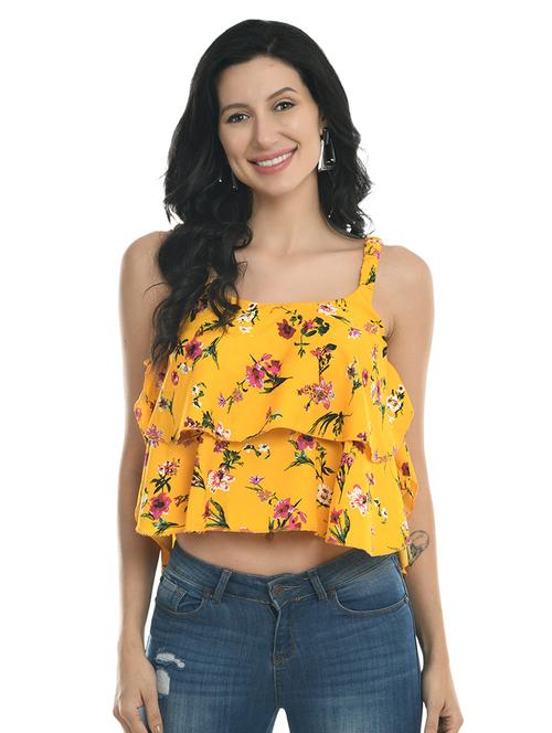 yellow printed crop top - 19474536 - Very Small Image - 1