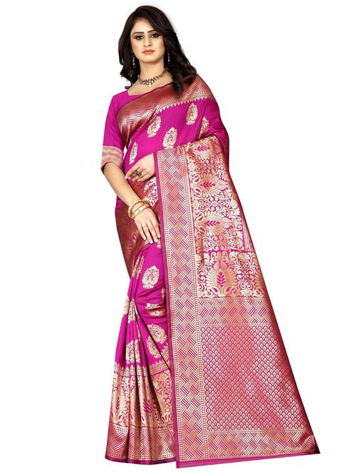 pink silk blend kanjivaram saree with blouse - 19475441 - Very Small Image - 1