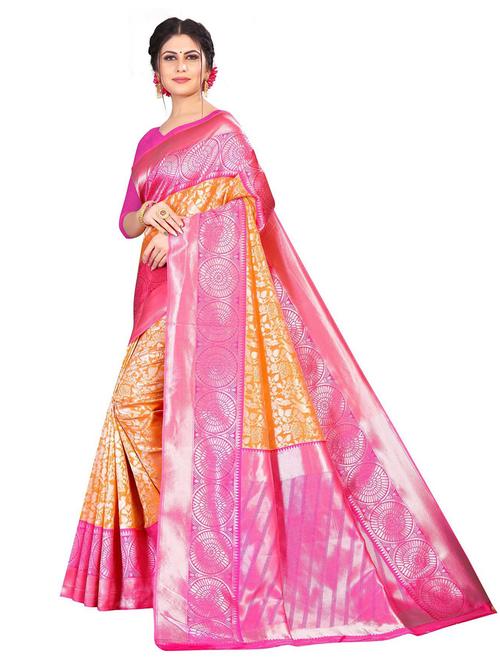 orange contrast bordered banarasi saree - 19475514 - Very Small Image - 1