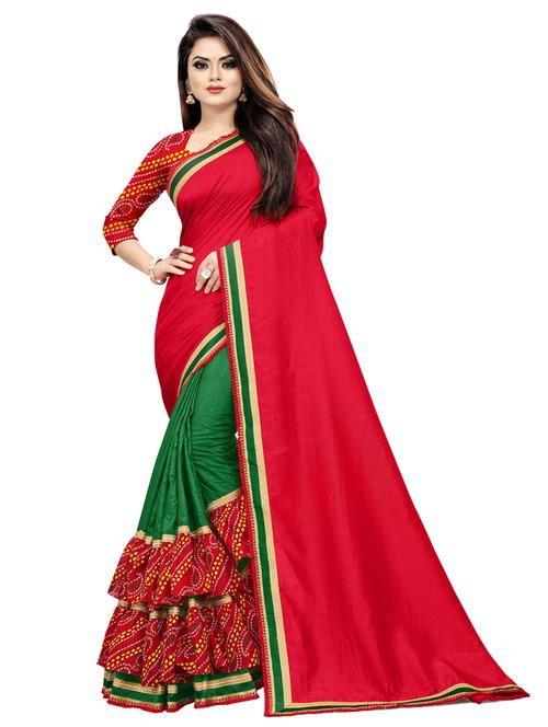 red bandhani saree with blouse - 19475602 - Very Small Image - 1
