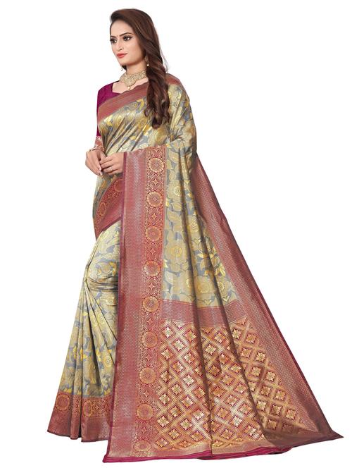 grey silk blend banarasi saree with blouse - 19475780 - Very Small Image - 1