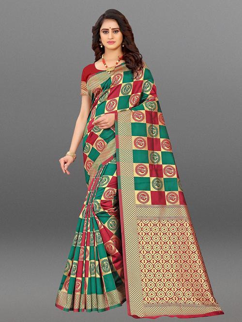 self design banarasi saree with blouse - 19475949 - Very Small Image - 1