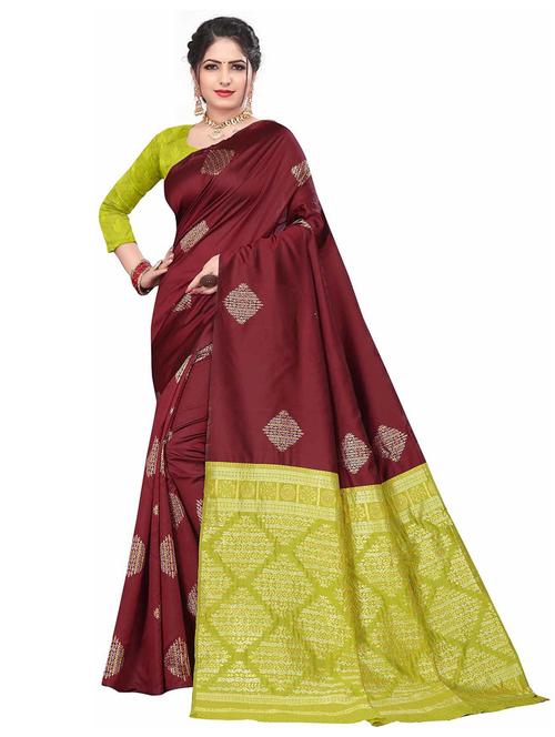 maroon silk blend banarasi saree with blouse - 19475992 - Very Small Image - 1