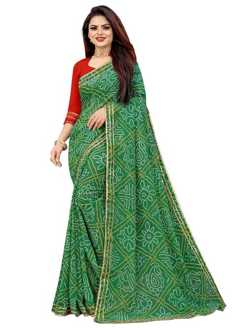 women's bandhani green colored saree with blouse - 19475993 - Very Small Image - 1