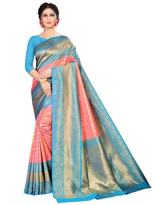 pink silk blend banarasi saree - 19476009 - Very Small Image - 1