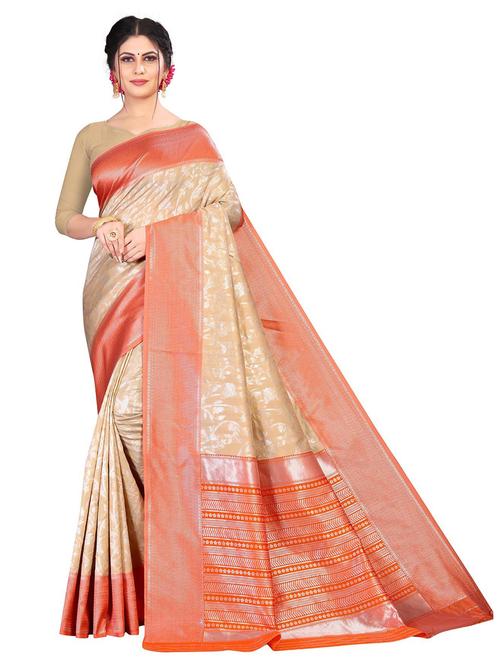 cream silk blend kanjivaram saree - 19476010 - Very Small Image - 1