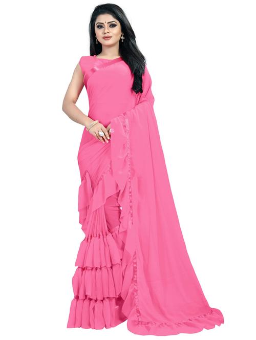 pink ruffled saree - 19476016 - Very Small Image - 1