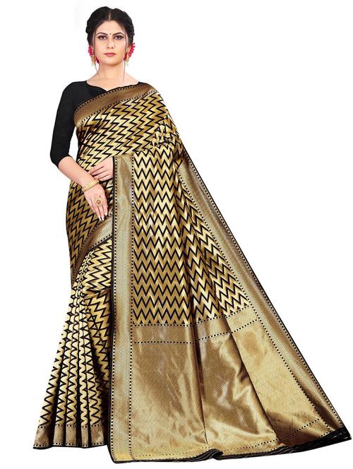 women's self design black colored saree with blouse - 19476024 - Very Small Image - 1