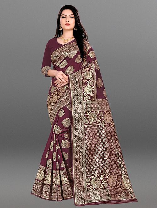 contrast bordered woven saree with blouse - 19476029 - Very Small Image - 1