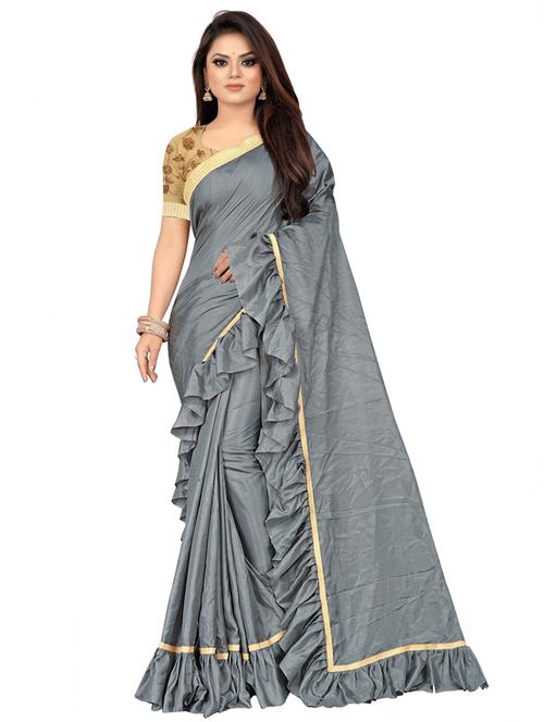women's solid grey colored saree - 19476065 - Very Small Image - 1