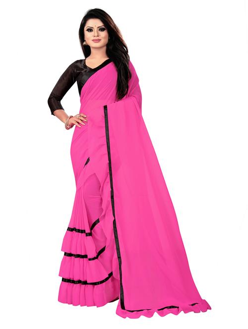 pink georgette saree with blouse - 19476094 - Very Small Image - 1