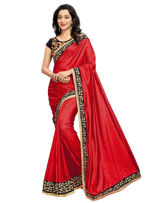 red silk blend saree with blouse - 19476108 - Very Small Image - 1