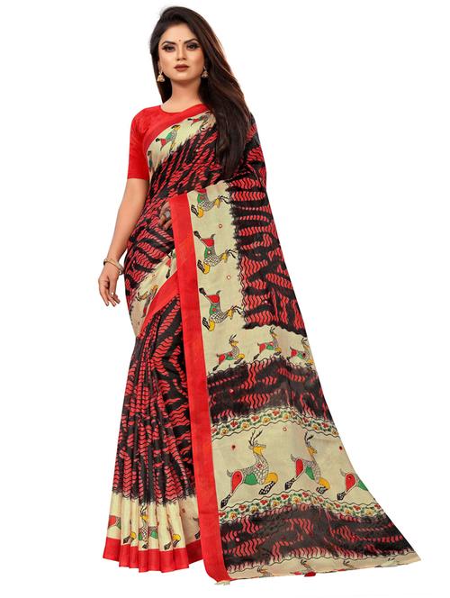 multi colored cotton blend printed saree with blouse - 19476110 - Very Small Image - 1
