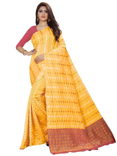 yellow banarasi saree with blouse - 19476145 - Very Small Image - 1
