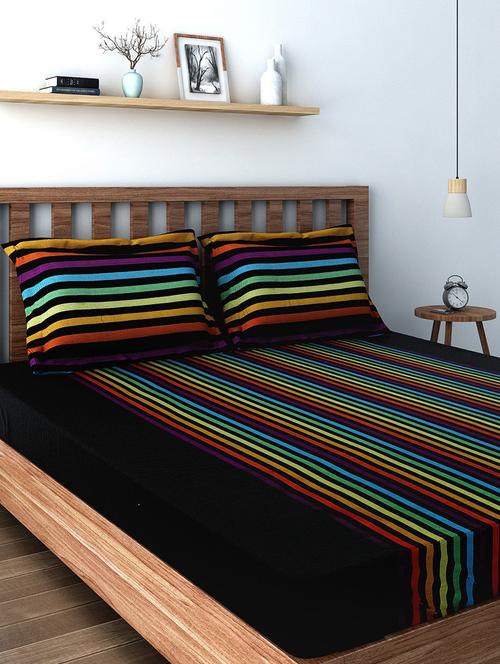 stripes bedsheet with pillow cover - 19477064 - Very Small Image - 1