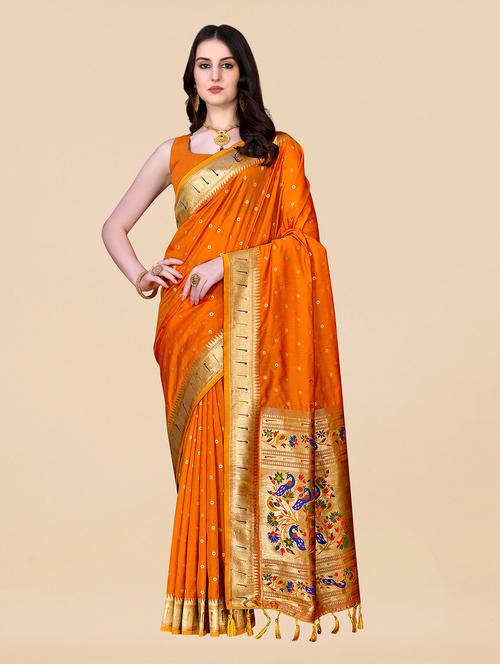 contrast bordered paithani saree with blouse - 19480741 - Very Small Image - 1