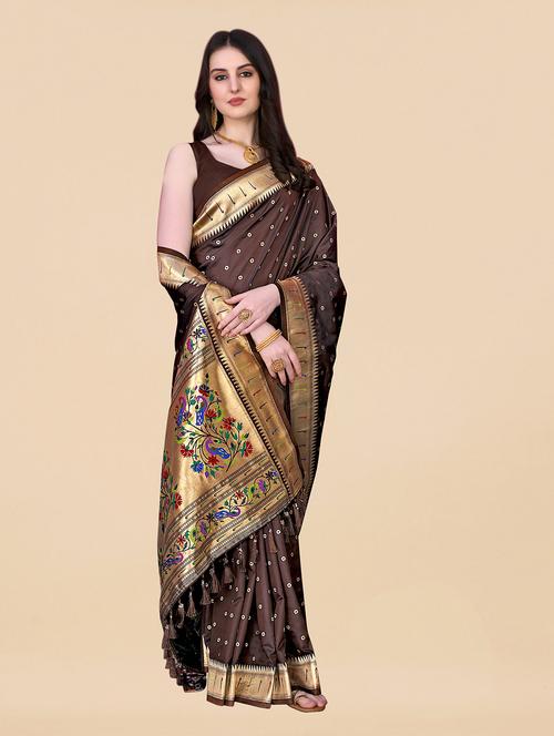 contrast bordered paithani saree - 19480742 - Very Small Image - 1