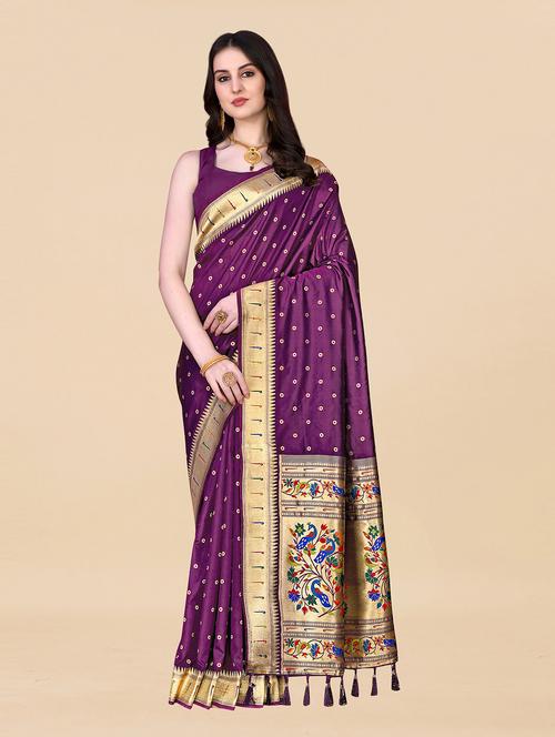 contrast bordered paithani saree with blouse - 19480744 - Very Small Image - 1