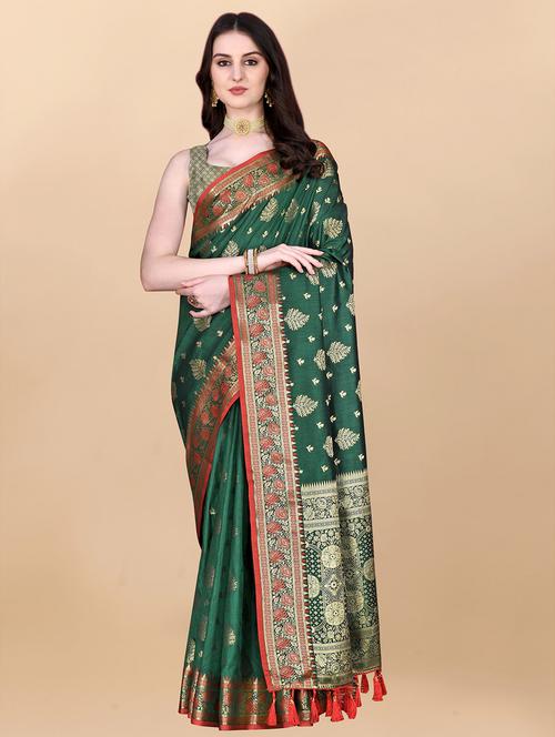 contrast bordered woven saree with blouse - 19480751 - Very Small Image - 1