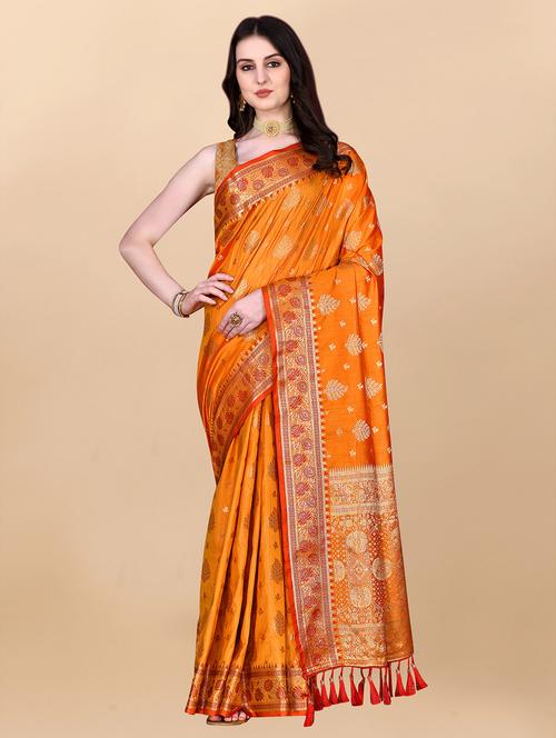 contrast bordered woven saree - 19480752 - Very Small Image - 1