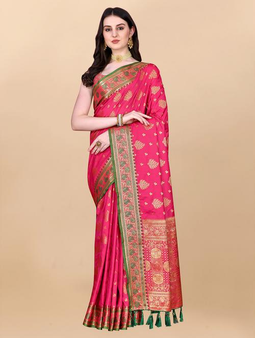 contrast bordered woven saree - 19480753 - Very Small Image - 1
