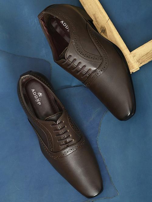 brown leatherette laceup derbies - 19480988 - Very Small Image - 1