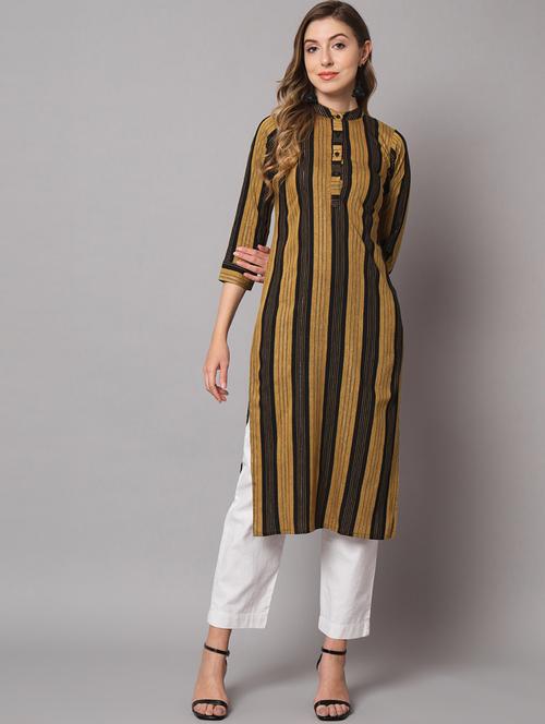 striped three quarter sleeve straight kurta - 19481187 - Very Small Image - 1