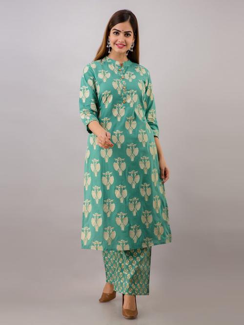 green printed kurta palazzo set - 19481744 - Very Small Image - 1