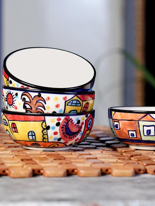hut-handcrafted multicolored ceramic floral bowls set (multicolor, pack of 4) - 19484019 - Very Small Image - 1