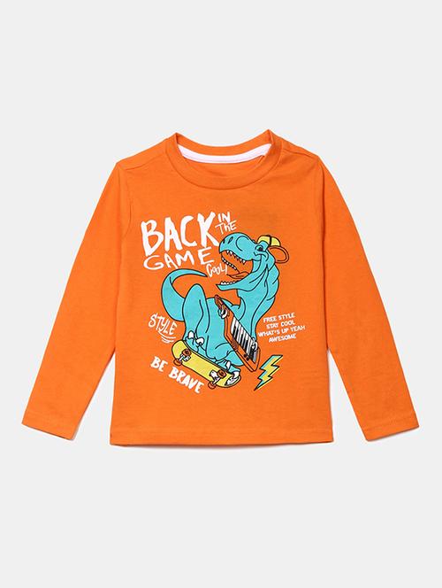 orange printed round neck t-shirt - 19484513 - Very Small Image - 1