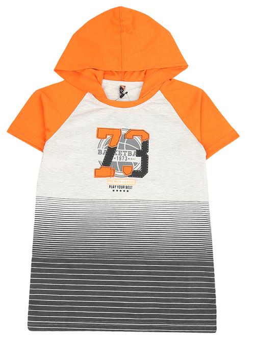 grey printed hooded neck t-shirt - 19484611 - Very Small Image - 1