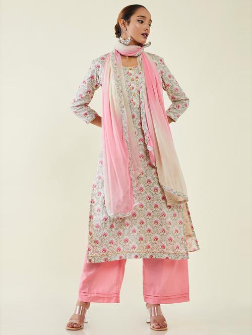 printed a-line unstitched suit - 19485565 - Very Small Image - 1