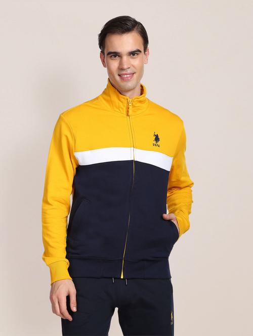 yellow stand collar cotton colored blocked sweatshirt - 19485736 - Very Small Image - 1