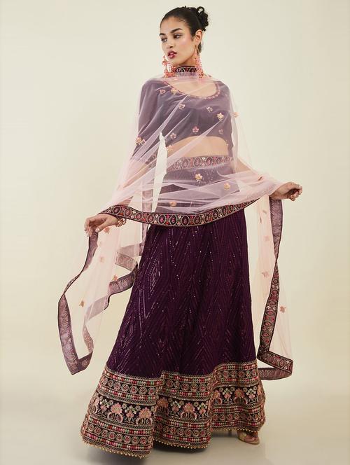 purple flared stitched lehenga - 19485997 - Very Small Image - 1