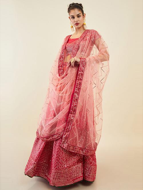 peach flared stitched lehenga - 19486004 - Very Small Image - 1