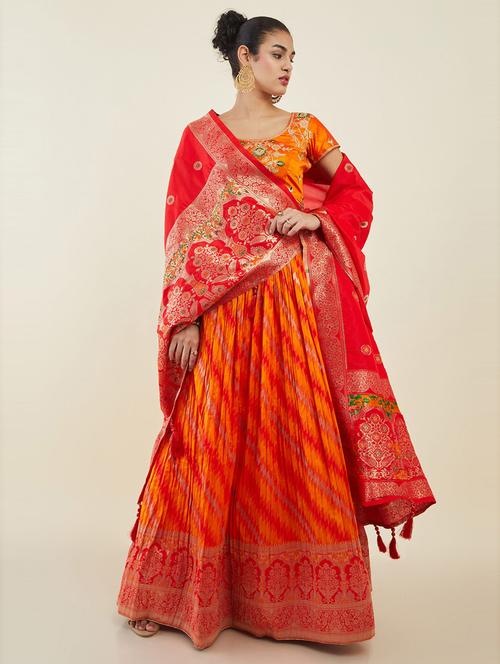 orange embroidered stitched lehenga choli - 19486010 - Very Small Image - 1
