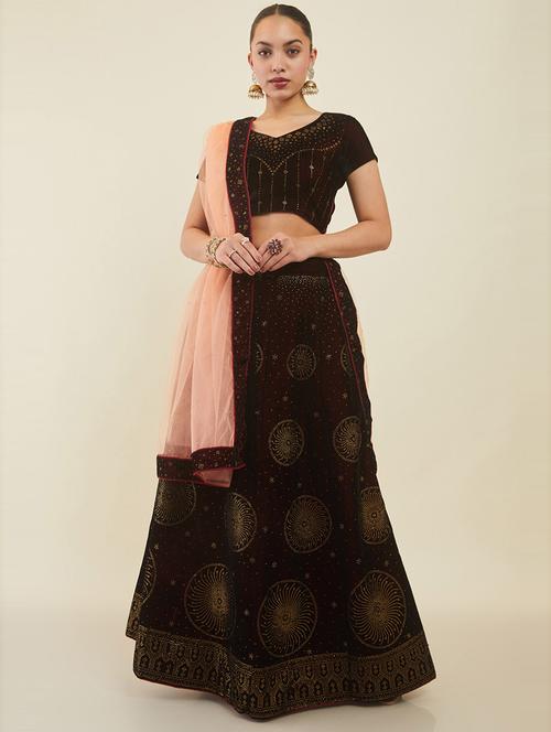 maroon embroidered stitched lehenga choli - 19486054 - Very Small Image - 1