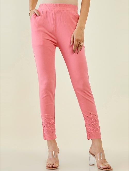 pink solid flat front trousers - 19486088 - Very Small Image - 1