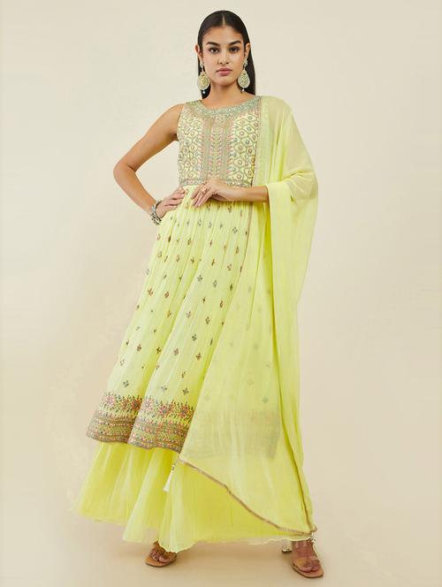 yellow self design suit set - 19486093 - Very Small Image - 1