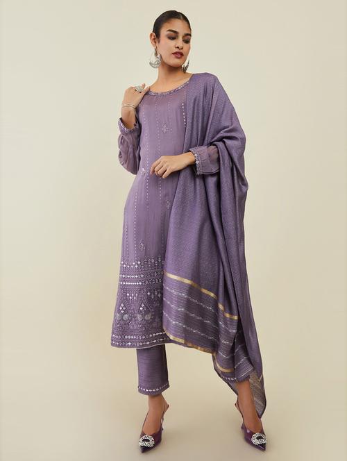 purple self design suit set - 19486099 - Very Small Image - 1