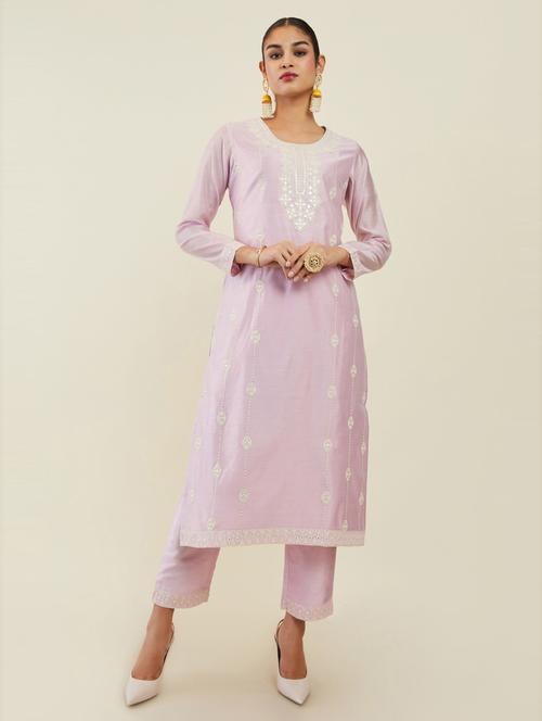 lavender embroidered kurta pant set - 19486104 - Very Small Image - 1
