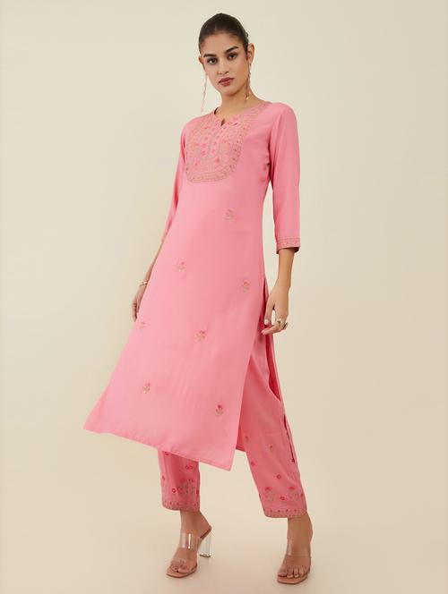 pink self design suit set - 19486126 - Very Small Image - 1