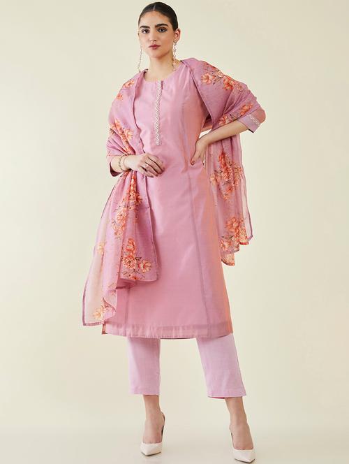 purple self design suit set - 19486135 - Very Small Image - 1