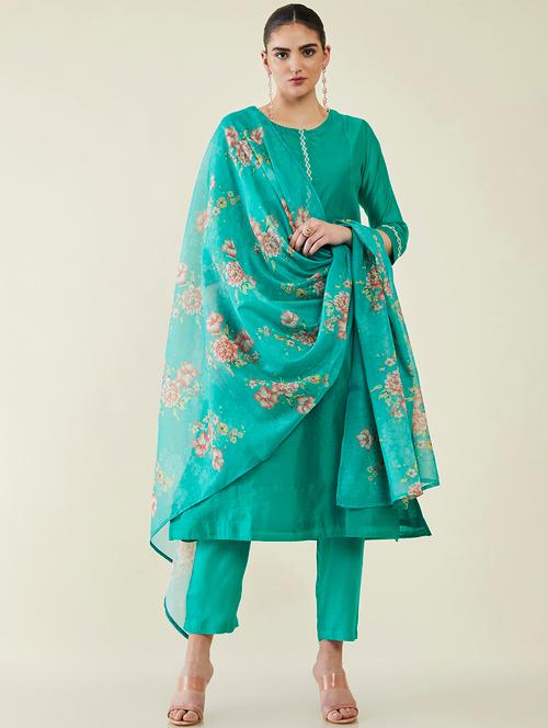 teal self design suit set - 19486136 - Very Small Image - 1