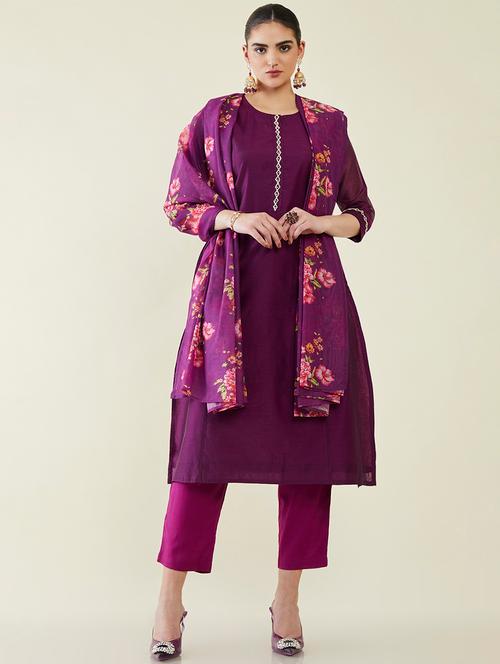 purple self design suit set - 19486137 - Very Small Image - 1