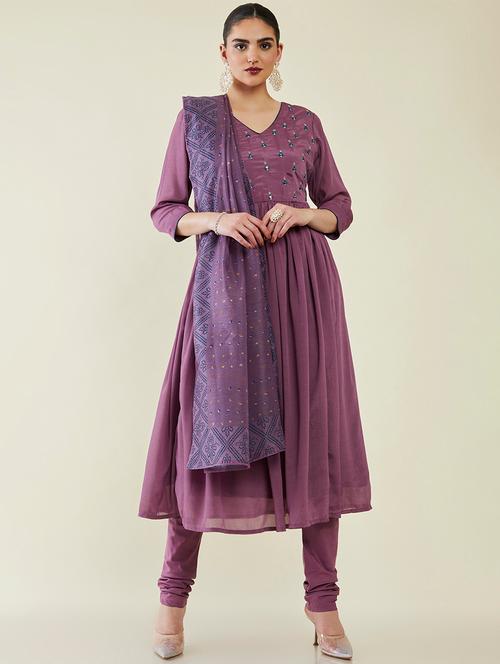 purple self design suit set - 19486140 - Very Small Image - 1